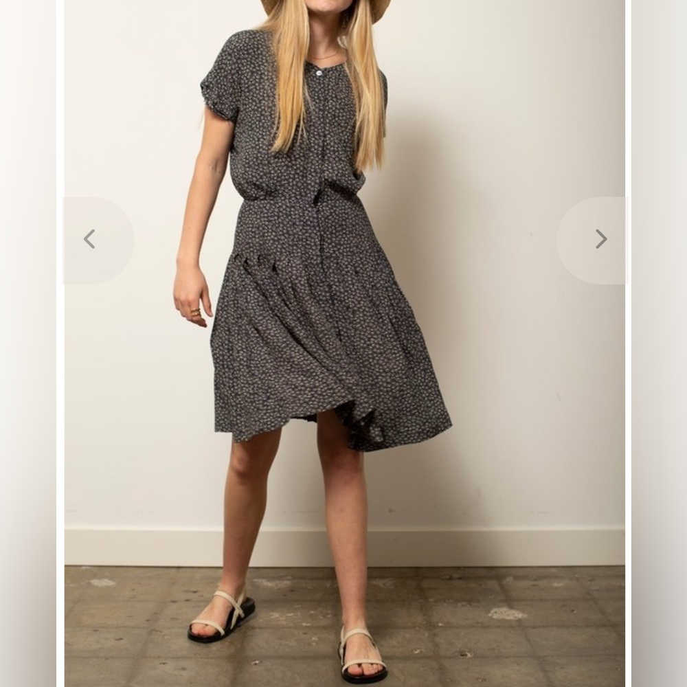 Vtg Dennis Goldsmith navy/white polka dot midi preppy old money skater dress 12